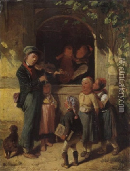 Der Dorfmusikant Oil Painting - Jakob Fuerchtegott Dielmann
