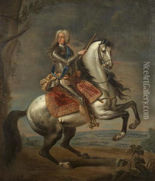 Military Commander On A Rearing Horse Oil Painting - Daniel Mytens