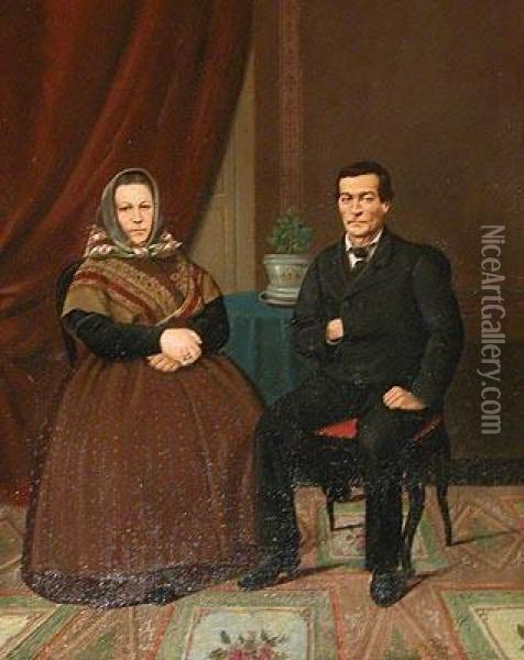 Retrato De Matrimonio. Oil Painting - Francisco Barrera