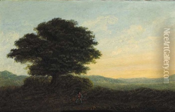 Figure Beneath A Tree In An Extensive Landscape Oil Painting - James Arthur O'Connor