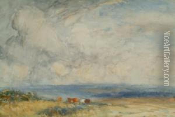 Grazing Cattle Above Runswick Oil Painting - John Atkinson