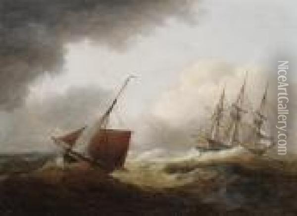 Shipping In A Swell Oil Painting - Thomas Luny