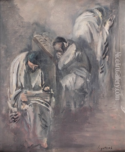 Modlacy Sie Zydzi Oil Painting - Leopold Gottlieb