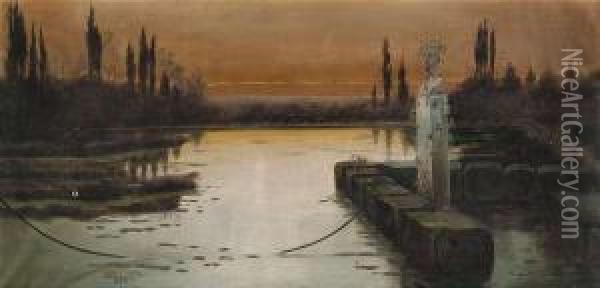 Dawn At The Pontine Marshes Oil Painting - Enrique Serra y Auque