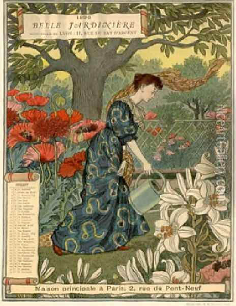 Belle Jardiniere Calendar Juillet Oil Painting - Eugene Grasset