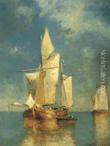 Barques A Voile Oil Painting - Paul Jean Clays