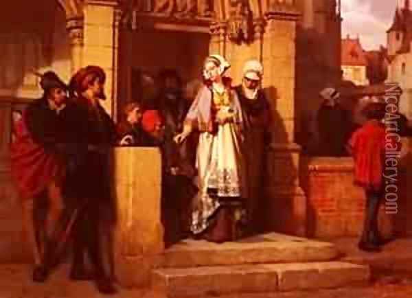 Koller Wilhelm Faust And Memphistopheles Waiting For Gretchen At The Cathedral Door Oil Painting - Joseph Arpad Koppay