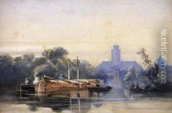 Barge On The River Oil Painting - Richard Parkes Bonington