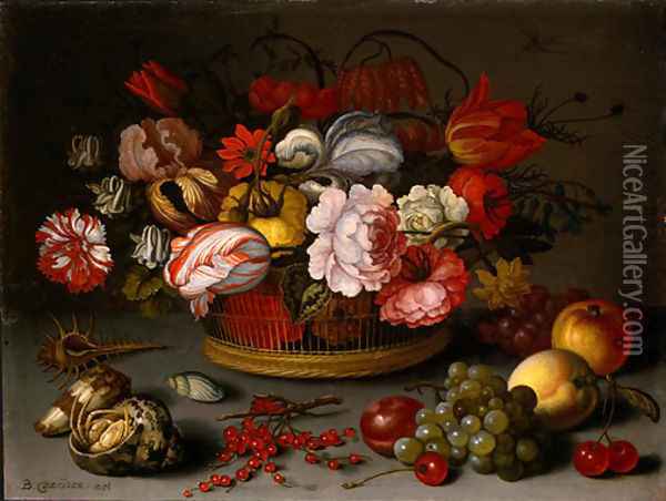 Basket of Flowers Oil Painting - Balthasar Van Der Ast