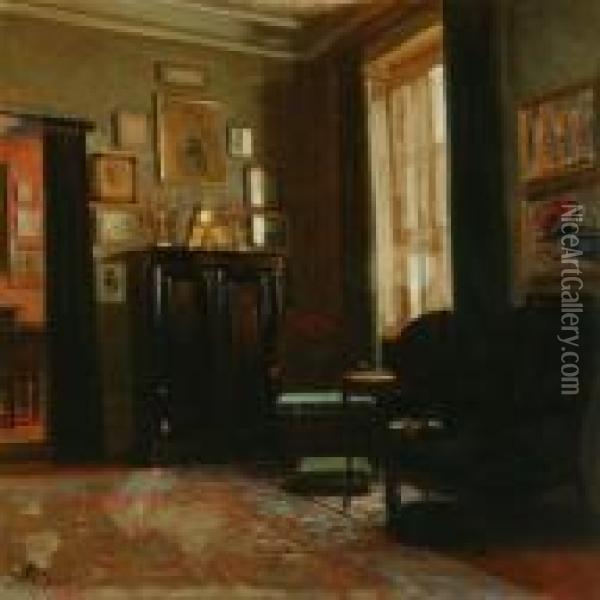 Interior With Sunshinethrough The Window Oil Painting - Knud Sinding