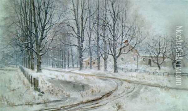 Feather Street, Suffield, Connecticut Oil Painting - Willis Seaver Adams