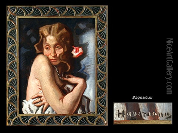 Weiblicher Akt Mit Blume Im Haar Oil Painting - Hugo von Habermann the Elder