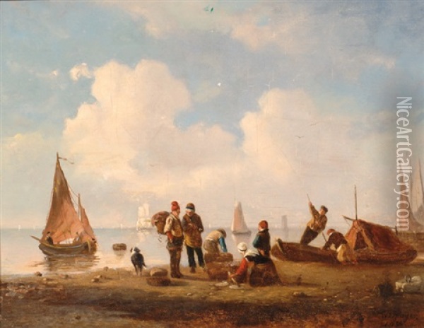 Fishermen On The Beach Oil Painting - Wijnand Jan Joseph Nuyen