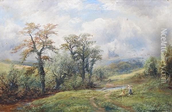 'windley Brook, Derbyshire' 
'geo. Turner', Similarly , Dated 1899, Inscribed With Title And Artist's
 Address Verso Oil Painting - George Turner