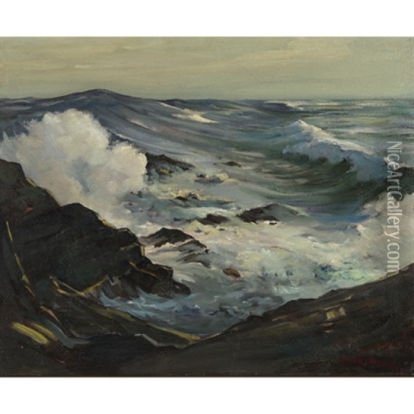 Crashing Surf, Gaspe, Quebec Oil Painting - Abraham Jacob Bogdanove