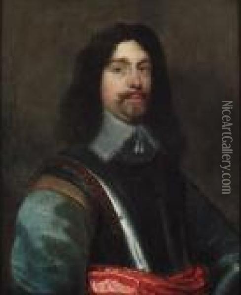 Portrait Of A Gentleman, Half-length, In A Cuirass, And Greyjerkin Oil Painting - William Dobson