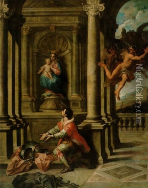 La Madonna Appare A Sant'ignazio Di Loyola Oil Painting - Andreas Pozzo