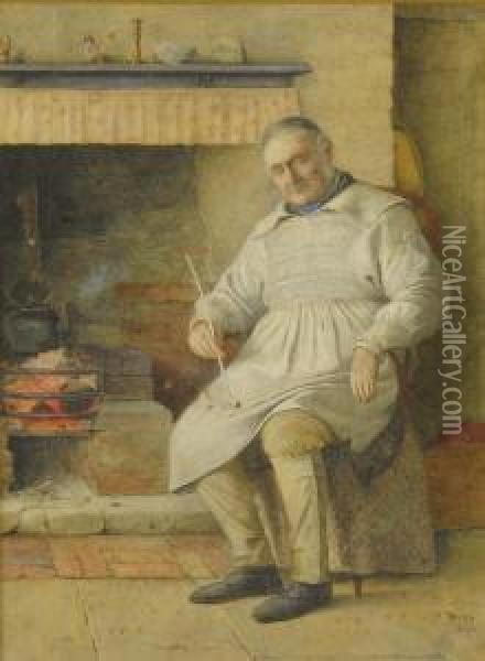 Resting By The Hearth Oil Painting - Henry M. Terry