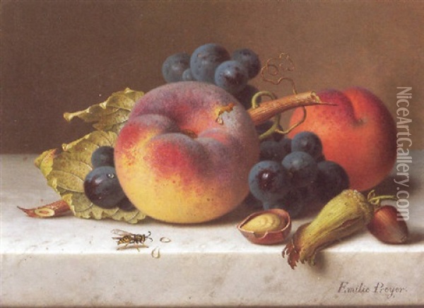 Stilleben Mit Pfirsichen Und Weintrauben Oil Painting - Emilie Preyer