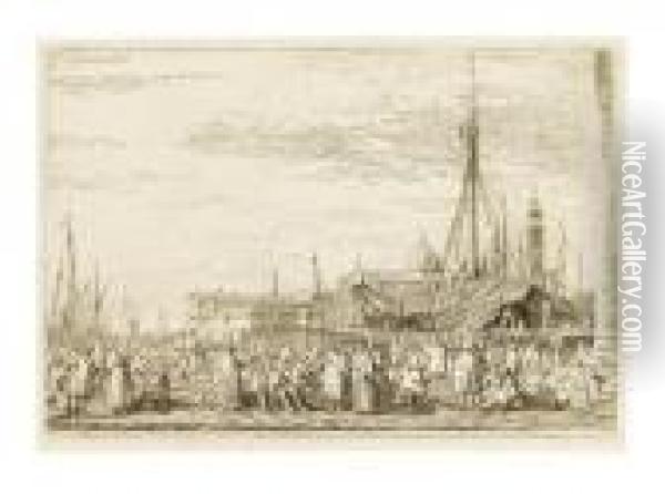 Il Mercato Sul Molo. Oil Painting - (Giovanni Antonio Canal) Canaletto