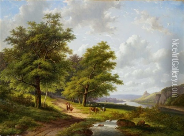 Landschaft An Der Maas Oil Painting - Jan Evert Morel the Younger