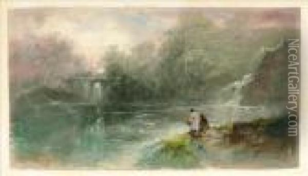 An Old Fountain At Howvault Oil Painting - S.L. Kilpack