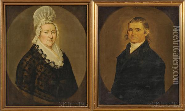 Portraits Of Jabez Baldwin And His Wife Lydia. Oil Painting - William Jennys