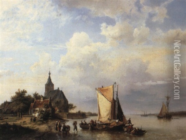 Disembarking From The Boat Oil Painting - Hermanus Koekkoek the Elder