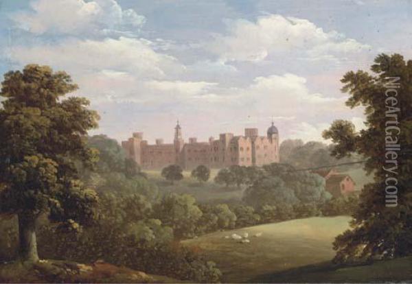 A View Of Hatfield House Oil Painting - Thomas Roberts