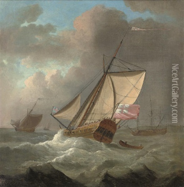 An Admiralty Yacht Heeling In A Stiff Breeze Oil Painting - Johan (J. C.) van der Hagen