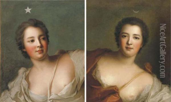 Portrait Of A Lady, Said To Be 
The Marquise De La Tournelle(1717-1744) As A Personification Of 
Daybreak; And Portrait Of Alady, Said To Be The Marquise De Flavacourt 
(1744-after 1799), Bustlength As A Personification Of Silence Oil Painting - Jean-Marc Nattier