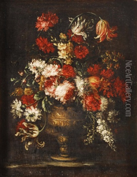 Flores Con Un Jarron De Bronce Oil Painting - Margherita Caffi