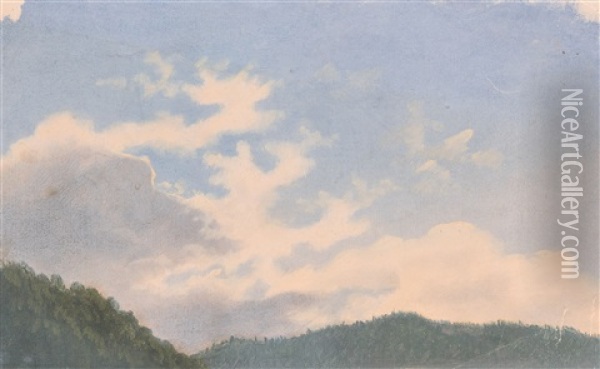Wolkenstudie Uber Hugeliger, Bewaldeter Landschaft Oil Painting - Johann Jakob Frey