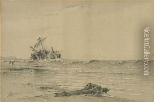 Wrecked Ship On The Sands Oil Painting - Albert Ernest Markes