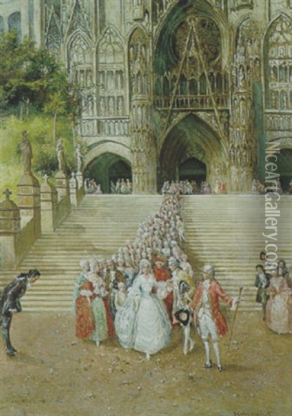Hochzeitszug Verlast Die Kirche Oil Painting - Stephan Sedlacek