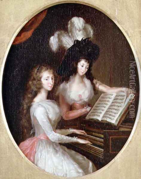 Lady Maria Tryphena Cockerell and Lady Charlotte Imhoff Making Music at a Harpsichord, c.1789 Oil Painting - Francesco Renaldi