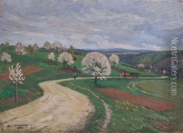 Fruhlingslandschaft Mit Bluhenden Obstbaumen Oil Painting - Hans Richard Von Volkmann