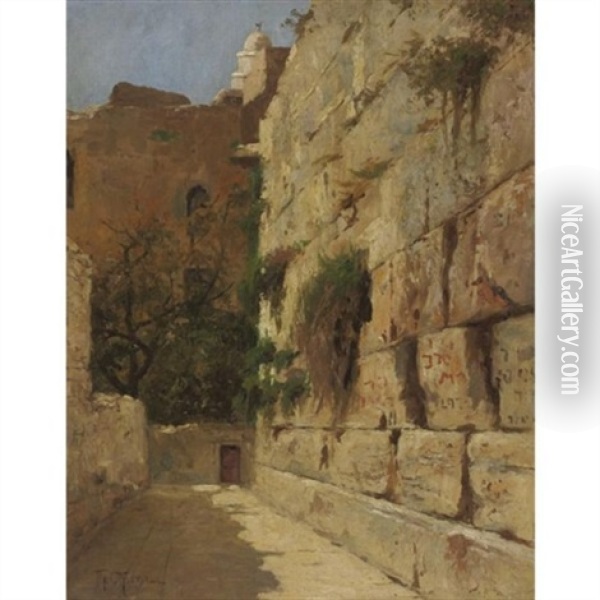 View Of The Kotel - Western Wall Oil Painting - Theodor Ohlsen