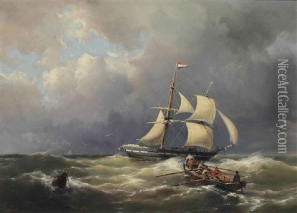 A Schooner In A Choppy Sea Oil Painting - Hermanus Willem Koekkoek