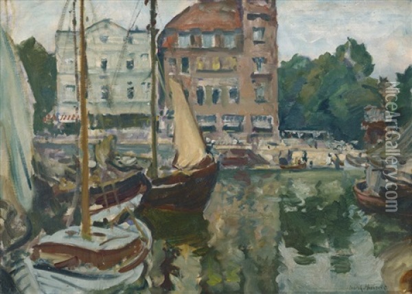 Graues Wetter - Hafen Oil Painting - Ulrich Huebner