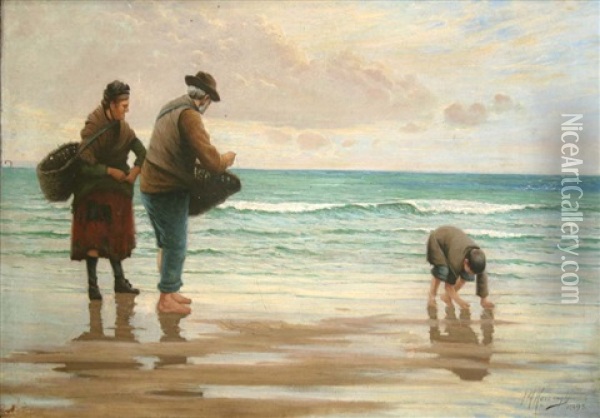 Dublin Bay Cockle Pickers Oil Painting - Joseph Malachy Kavanagh
