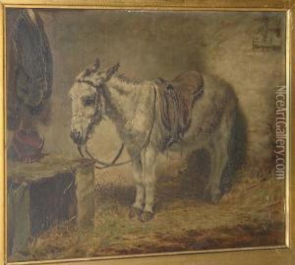 Donkey In A Stable Oil Painting - Robert L. Alexander