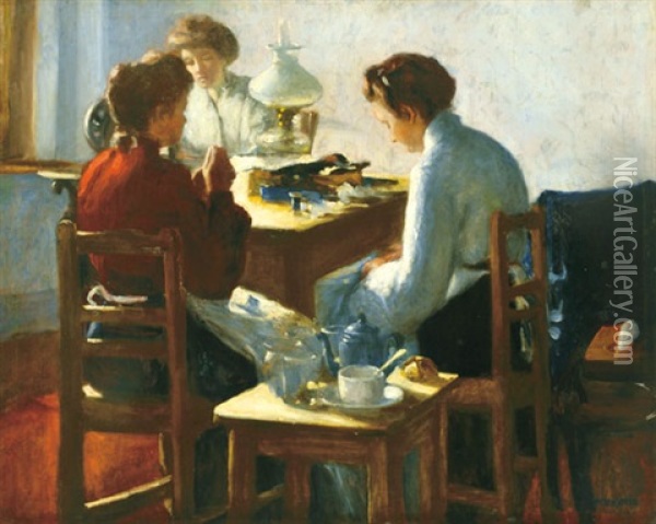 Afternoon Tea Oil Painting - Izsak Perlmutter