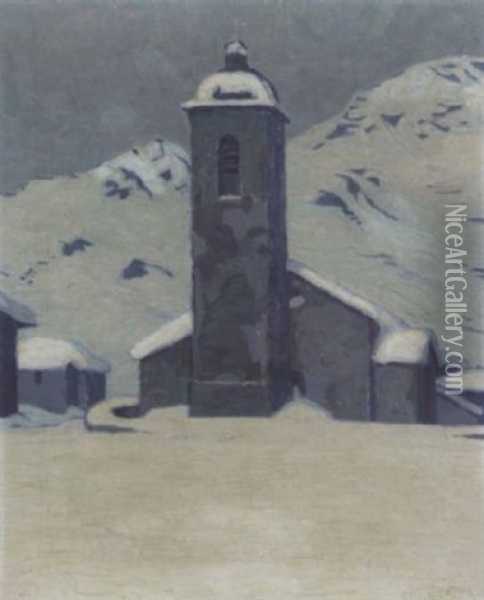 Bergkirche Im Schnee Oil Painting - Erich Erler-Samedan