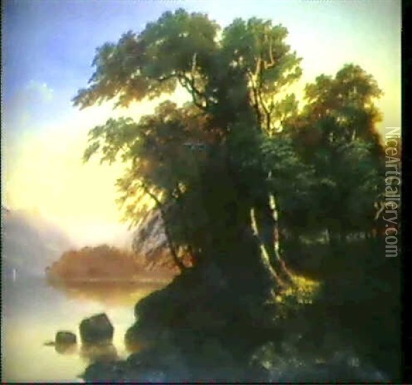 Seelandschaft Mit Uppigem Baumbestand Oil Painting - Alexandre Calame