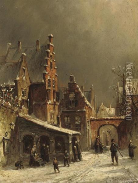 On A Winter's Day Oil Painting - Pieter Gerard Vertin