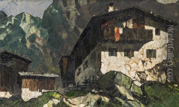 Mountain Farm In Garmisch Oil Painting - Oskar Mulley