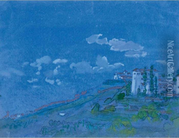 Blue Sky Oil Painting - Arthur Bowen Davies