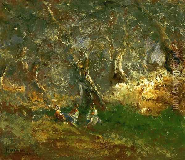 Olive Trees in Bordigera Oil Painting - Pompeo Mariani