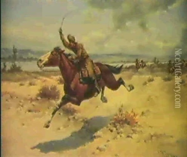 Pony Express Rider Oil Painting - Herman Wendelborg Hansen